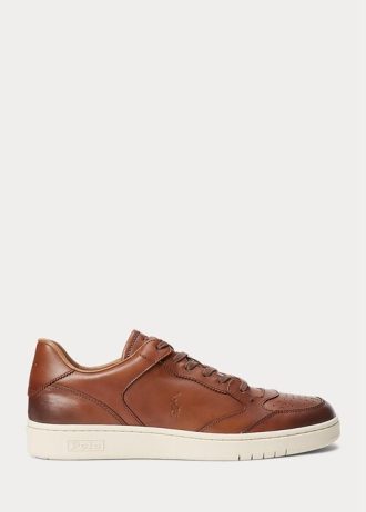 Braune Ralph Lauren Court Leder-Sneakers für Herren