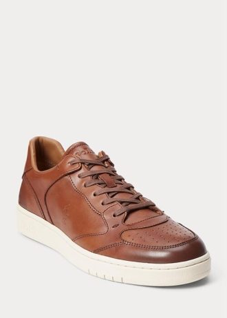 Braune Ralph Lauren Court Leder-Sneakers für Herren