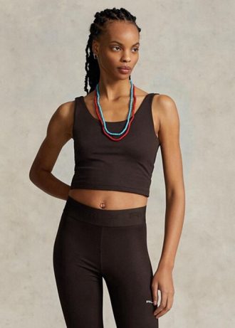 Braune Ralph Lauren Cropped-Tanktops aus Wildlederjersey für Damen