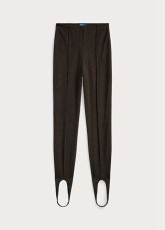 Braune Ralph Lauren Damen-Leggings mit seitlichem Reißverschluss und Steg