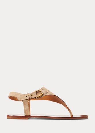 Braune Ralph Lauren Delancie Welington Sandalen aus Kalbswildleder für Damen