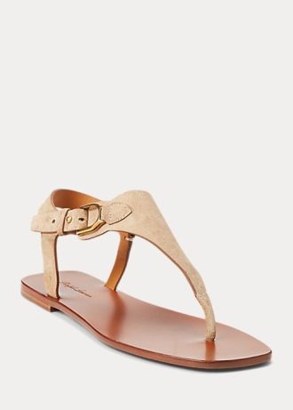 Braune Ralph Lauren Delancie Welington Sandalen aus Kalbswildleder für Damen