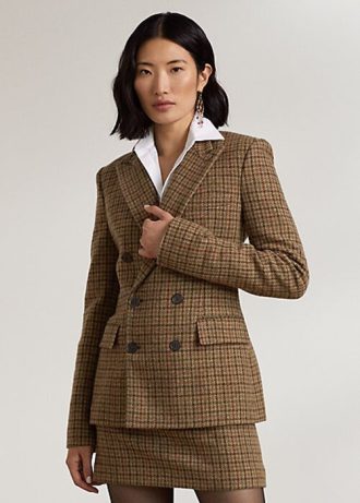 Braune Ralph Lauren Donaldson Karierte Tweedjacken für Damen