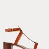 Braune Ralph Lauren Dyllon Sandalen aus brüniertem Kalbsleder für Damen Braune Ralph Lauren Dyllon Sandalen aus brüniertem Kalbsleder für Damen