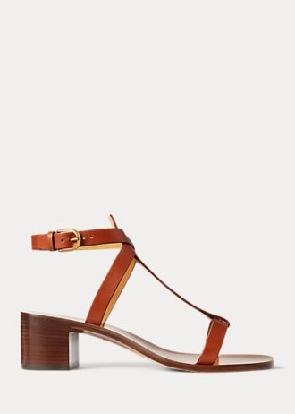 Braune Ralph Lauren Dyllon Sandalen aus brüniertem Kalbsleder für Damen