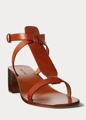 Braune Ralph Lauren Dyllon Sandalen aus brüniertem Kalbsleder für Damen