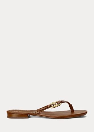Braune Ralph Lauren Emalia Flip-Flops aus Nappaleder für Damen Braune Ralph Lauren Emalia Flip-Flops aus Nappaleder für Damen