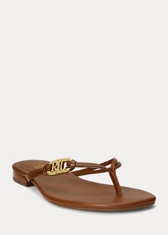 Braune Ralph Lauren Emalia Flip-Flops aus Nappaleder für Damen Braune Ralph Lauren Emalia Flip-Flops aus Nappaleder für Damen