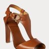 Braune Ralph Lauren Emilie Welington Kalbsledersandalen für Damen Braune Ralph Lauren Emilie Welington Kalbsledersandalen für Damen