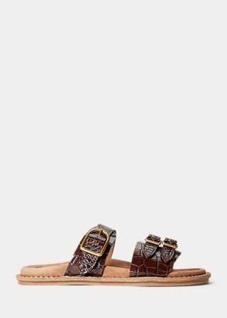 Braune Ralph Lauren Ezra Sandalen aus Leder mit Krokodilprägung für Damen