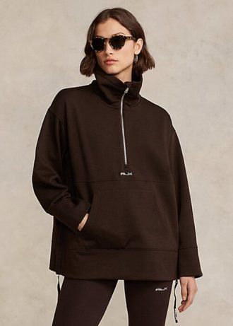 Braune Ralph Lauren Fleecejacken mit Viertelreißverschluss für Damen