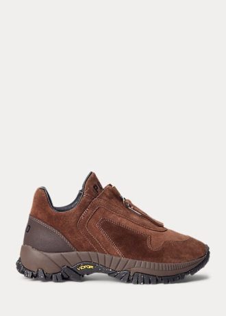 Braune Ralph Lauren Grayson Sneakers aus Kalbswildleder mit Reißverschluss für Damen