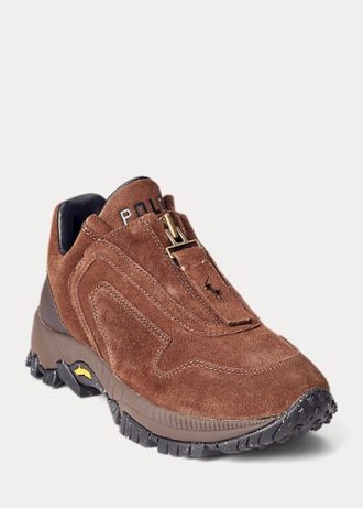 Braune Ralph Lauren Grayson Sneakers aus Kalbswildleder mit Reißverschluss für Damen