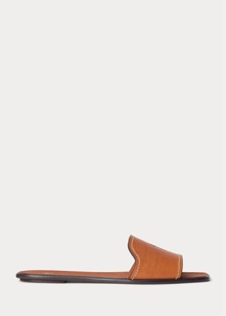 Braune Ralph Lauren Hausschuhe aus Vachetta-Leder für Damen