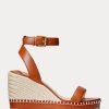 Braune Ralph Lauren Hilarie Leder-Espadrilles für Damen