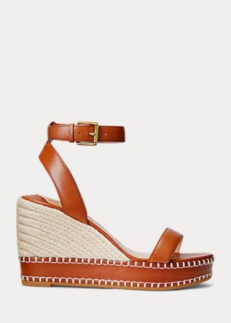 Braune Ralph Lauren Hilarie Leder-Espadrilles für Damen