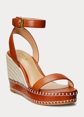 Braune Ralph Lauren Hilarie Leder-Espadrilles für Damen