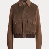 Braune Ralph Lauren Hugh Jacken aus Lammwildleder und Fischgrätenmuster für Damen Braune Ralph Lauren Hugh Jacken aus Lammwildleder und Fischgrätenmuster für Damen