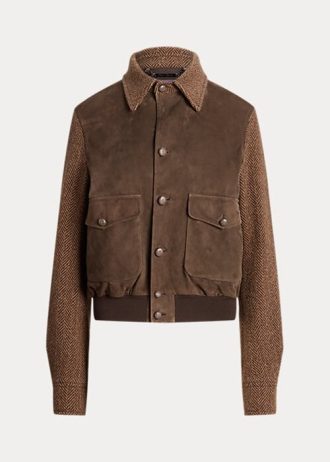Braune Ralph Lauren Hugh Jacken aus Lammwildleder und Fischgrätenmuster für Damen