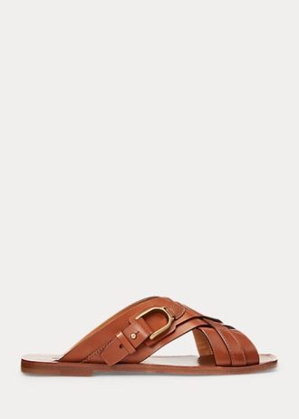 Braune Ralph Lauren Jacie-Steigbügelsandalen aus Kalbsleder für Damen