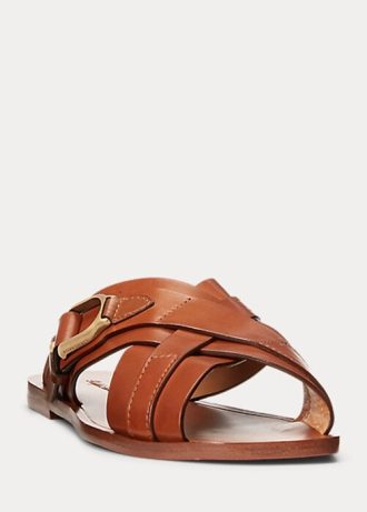 Braune Ralph Lauren Jacie-Steigbügelsandalen aus Kalbsleder für Damen