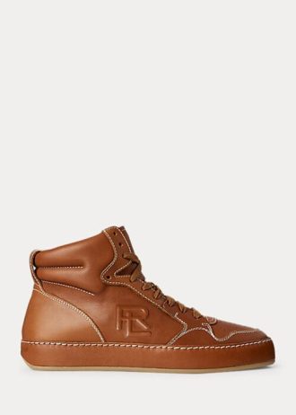 Braune Ralph Lauren Jaemyn High-Top-Sneakers aus Kalbsleder für Damen