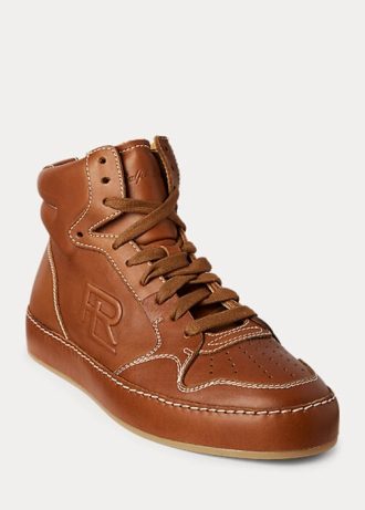 Braune Ralph Lauren Jaemyn High-Top-Sneakers aus Kalbsleder für Damen