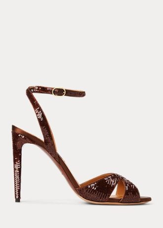 Braune Ralph Lauren Kandice Pailletten-Sandalen für Damen