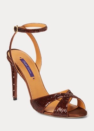 Braune Ralph Lauren Kandice Pailletten-Sandalen für Damen