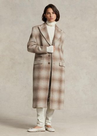 Braune Ralph Lauren Karierte Wollmischungsmäntel für Damen