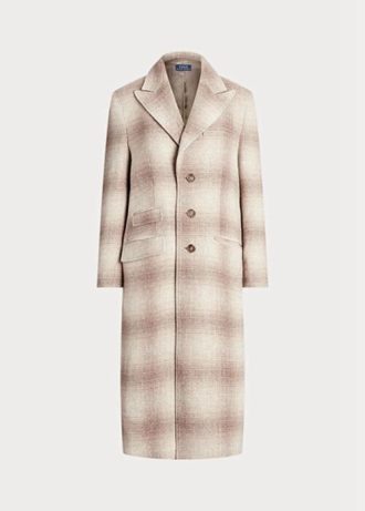Braune Ralph Lauren Karierte Wollmischungsmäntel für Damen