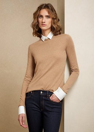 Braune Ralph Lauren Kaschmirpullover mit Kragen für Damen
