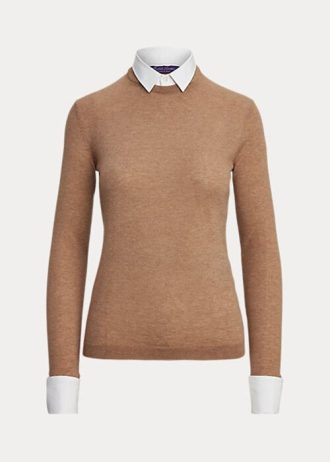 Braune Ralph Lauren Kaschmirpullover mit Kragen für Damen