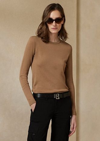 Braune Ralph Lauren Kaschmirpullover mit Rundhalsausschnitt für Damen