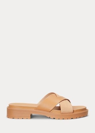 Hellgelbe Ralph Lauren Kelsie Hausschuhe aus Nappaleder und Wildleder für Damen