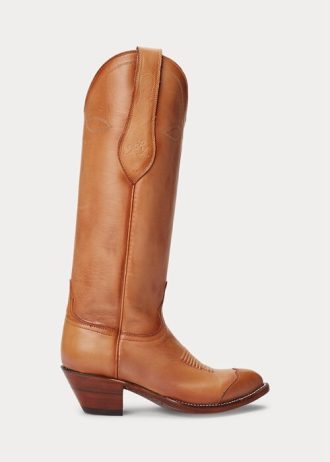 Braune Ralph Lauren Kiera Cowboystiefel aus Leder für Damen