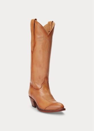 Braune Ralph Lauren Kiera Cowboystiefel aus Leder für Damen