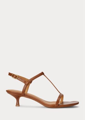 Braune Ralph Lauren Kitten-Heel-Sandalen aus Lammleder für Damen
