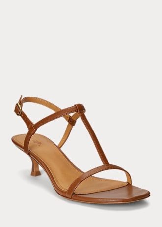 Braune Ralph Lauren Kitten-Heel-Sandalen aus Lammleder für Damen