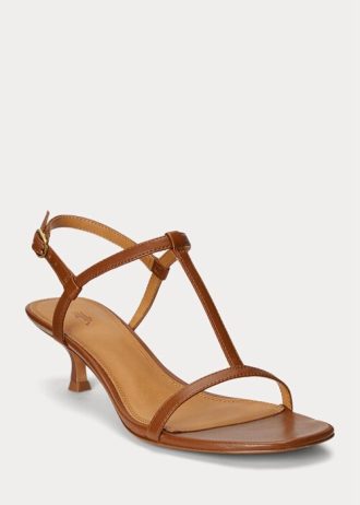 Braune Ralph Lauren Kitten-Heel-Sandalen aus Lammleder für Damen