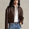 Braune Ralph Lauren Kurze Bomberjacken aus Leder für Damen Braune Ralph Lauren Kurze Bomberjacken aus Leder für Damen