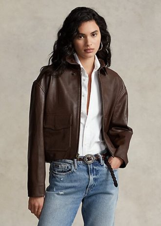 Braune Ralph Lauren Kurze Bomberjacken aus Leder für Damen