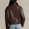 Braune Ralph Lauren Kurze Bomberjacken aus Leder für Damen Braune Ralph Lauren Kurze Bomberjacken aus Leder für Damen
