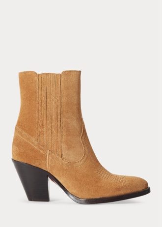 Braune Ralph Lauren Lowrey Cowboystiefel aus Wildleder für Damen