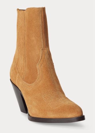 Braune Ralph Lauren Lowrey Cowboystiefel aus Wildleder für Damen