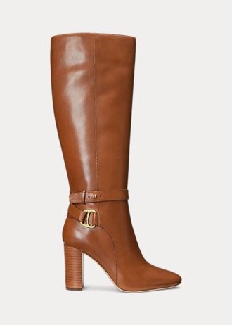 Braune Ralph Lauren Makenna Reitstiefel aus brüniertem Leder für Damen