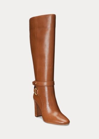 Braune Ralph Lauren Makenna Reitstiefel aus brüniertem Leder für Damen