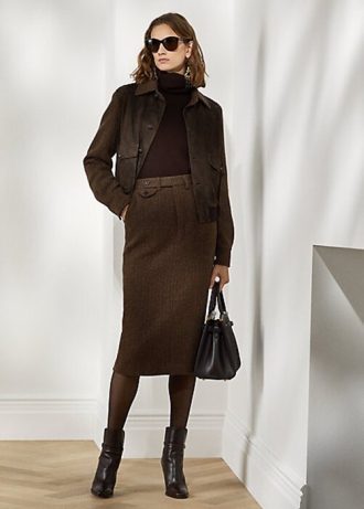 Braune Ralph Lauren Mychele Wollröcke mit Fischgrätenmuster für Damen
