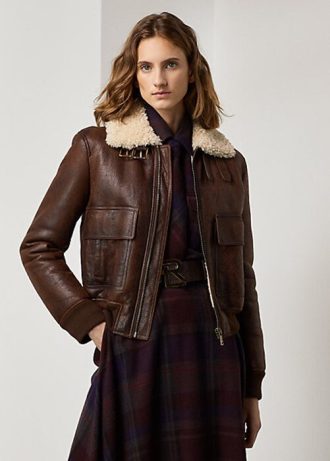 Braune Ralph Lauren Niketa Burnished Merino Shearling Jacken für Damen