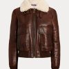 Braune Ralph Lauren Niketa Burnished Merino Shearling Jacken für Damen Braune Ralph Lauren Niketa Burnished Merino Shearling Jacken für Damen